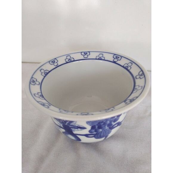 Vintage Asian Flower Pot 6" Blue and White  Hand Painted Eggplant Melons China - Picture 4 of 10